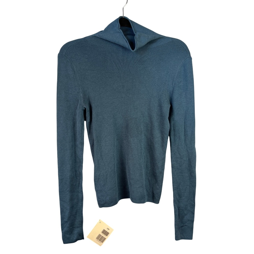 J.Ing Mock Neck Long Sleeve Wool Blend Teal Sweater‎ SZ S Minimalist Career
